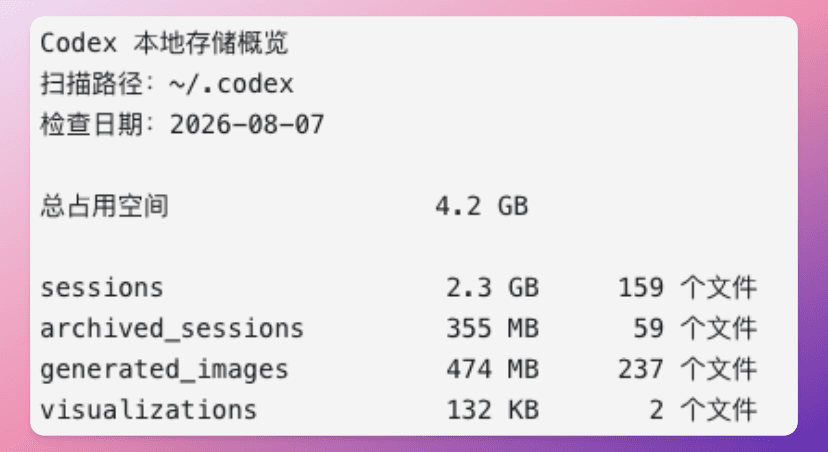 Codex 本地数据占用截图