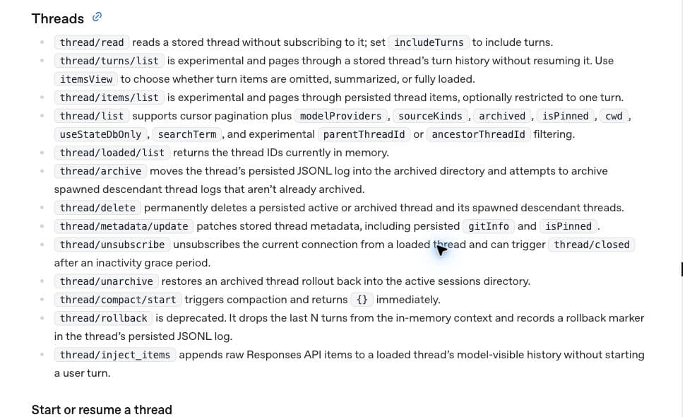 OpenAI 文档中 thread/delete 的说明