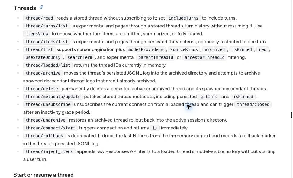 OpenAI 文档中 thread/delete 的说明